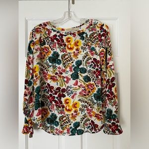 NWT LOFT Women's Blouse Size S Floral Pullover Long Sleeves Shirt Ruffle Detail